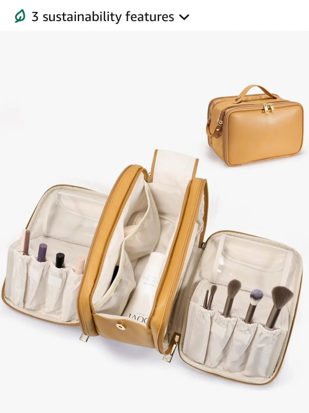 Travel Cosmetic Bag Organizer in Camel Brown